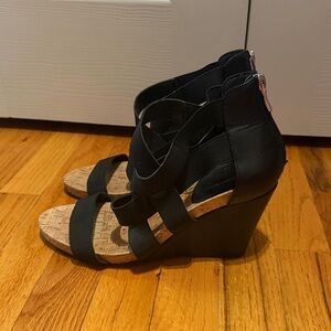 BCBGeneration Black Strappy Wedge Sandals